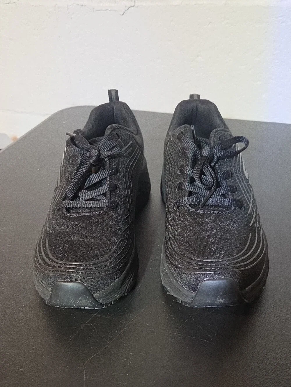 Skechers Womens Slip Resistant All-Black Casual Platform Sneakers